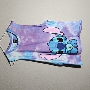 Disney Stitch Shirt Size L Tye Dye Cutoff Sleeves Junior Womens